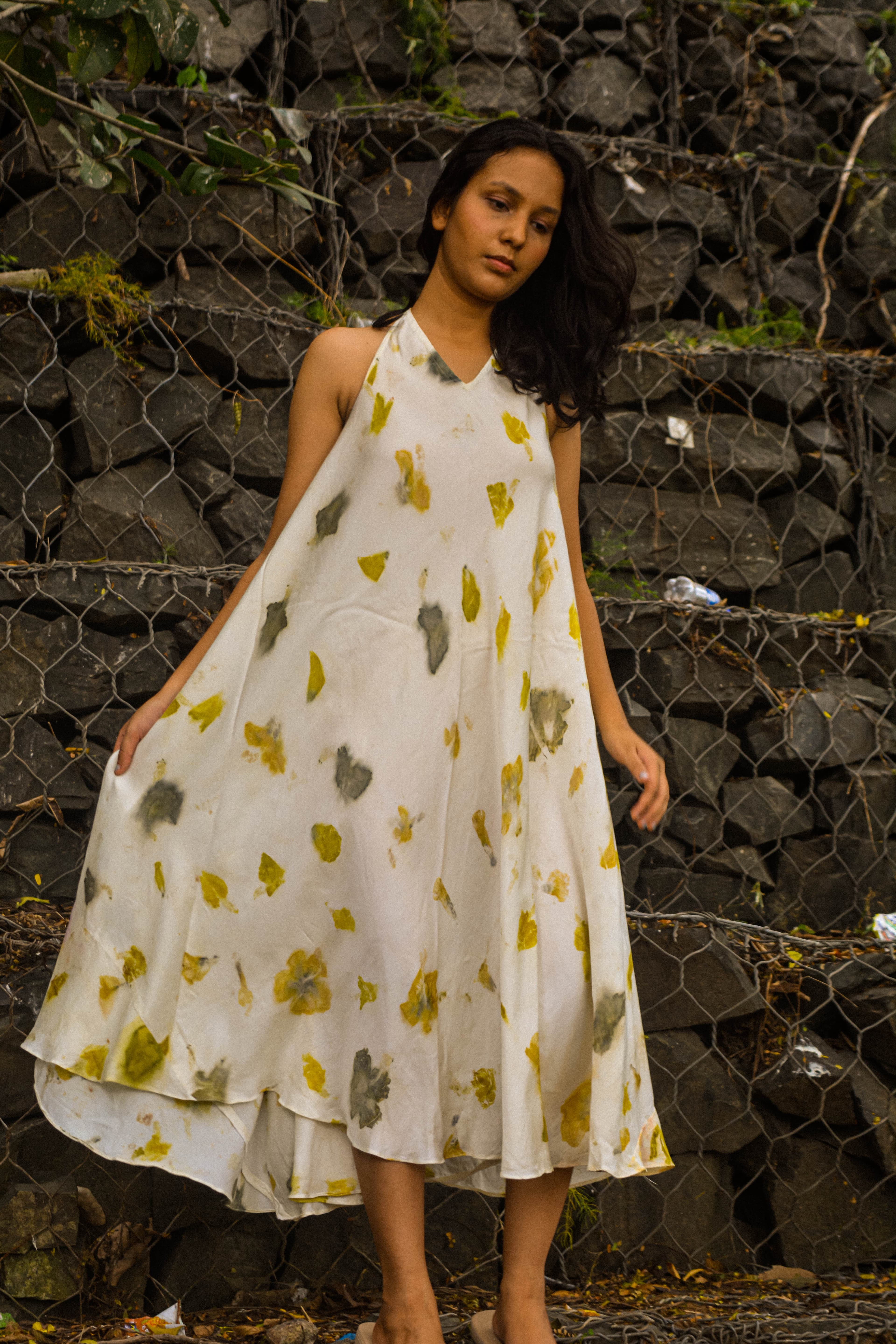 Olive Petal Swirl Dress